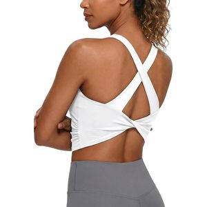 Sujetador deportivo con espalda cruzada blanca para mujer, top de entrenamiento con soporte, cuello cuadrado, para gimnasio y running (M) - Product Image 1