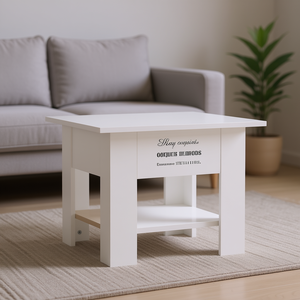 Mesa de Centro de Madera Sintética Blanca, 21.7x21.7x16.5, Extensible, Estilo Escandinavo Moderno, Muebles para Sala de Estar - Product Image 2