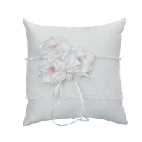 Coussin à alliances blanc avec fleur artificielle, porte-alliances pour mariée, fournitures de mariage, coussin à alliances carré