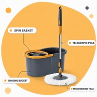 Panier essoreur automatique en acier inoxydable gris-orange à double entraînement haute capacité pour ensemble de seaux, avec tête en microfibre rotative à 360°