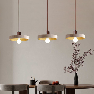Natural Yellow Travertine Pendant Lamp Led E26 Single Head Round Wabi Sabi Style For Home Bedroom Bar Restaurant Hotel - Product Image 4