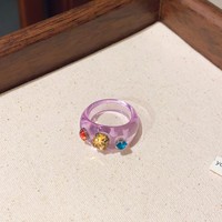 Cincin Jari Bulat Geometris Resin Zirkon Fashion untuk Perhiasan Wanita dan Remaja Putri