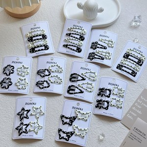 Accesorios de lunares blancos y negros de gama alta Nube de estrellas de cinco puntas para niñas Niños Horquillas Bebé Flequillo Pinzas para el cabello - Product Image 3