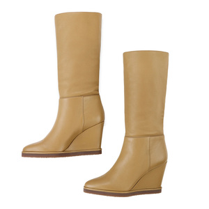 Nuova tomaia in pelle, ultima punta rotonda semplice <span class=keywords><strong>con</strong></span> <span class=keywords><strong>tacco</strong></span> <span class=keywords><strong>a</strong></span> <span class=keywords><strong>zeppa</strong></span> inverno, stivali da donna medio lunghi - Product Image 2
