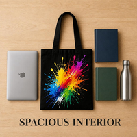 Sac fourre-tout en toile noire avec logo personnalisé, éclaboussures de peinture colorées, sac de shopping réutilisable en coton, sac à main écologique, sacs à bandoulière