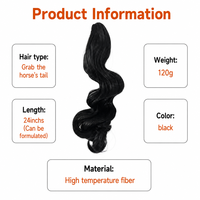 Extension de queue de cheval à clip banane 24 pouces 120g, ondulation naturelle, en fibre haute température, volumineuse, pour toutes les occasions