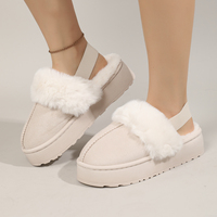 Pantoufles ultra mini à plateforme pour femme, chaudes et douillettes, à bride arrière, en daim avec surpiqûres classiques, pour l'hiver