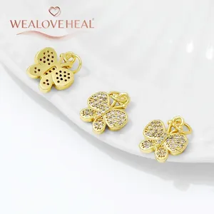 Ciondoli piccoli in ottone placcato oro 18 carati con zirconi cubici a forma di fiore/infinito/cuore/farfalla/faccina felice, forniture fai da te per la creazione di gioielli - Product Image 2