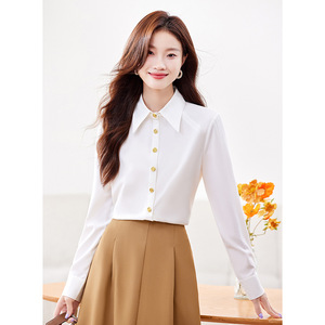Women's Grey Chiffon Shirt Solid Color Long Sleeve Office Blouse Polyester Fabric Simple Design 2024 Korean Style - Product Image 2