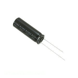 ตัวเก็บประจุแบบมีรูผ่านรูผ่านช่อง390 uF 390 uF 20% 63V 63TXW390MEFC10X30 - Product Image 1