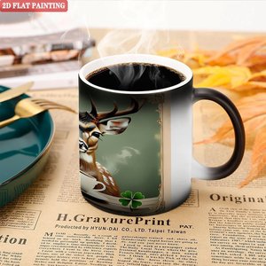 Taza de Cerámica Negra Esmerilada de 11 oz, Taza Mágica que Cambia de Color con Diseño de Ciervo - Product Image 5