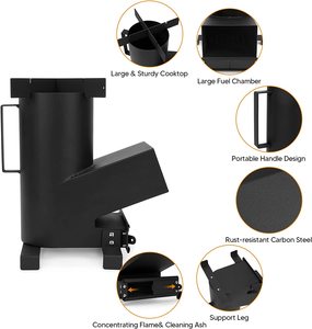 JH-Mech 3 in 1 야외용 캠핑 스토브 (요리용 그레이트, 그리들, 기름받이 포함) 탄소강 로켓 스토브 - Product Image 3