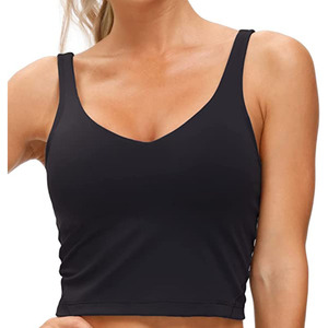 V Neck acolchoado atacado das mulheres Sports <span class=keywords><strong>Bra</strong></span> Colheita <span class=keywords><strong>Tank</strong></span> Top Médio Suporte Yoga <span class=keywords><strong>Bra</strong></span> com Pad Removível - Product Image 1