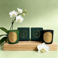 Bocaux à bougies en verre de luxe modernes, vides, verts et noirs, de 7oz, 10oz, 14oz, avec logo couleur personnalisé, pour la fabrication de bougies, avec emballage en boîte