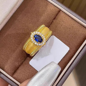 <span class=keywords><strong>Bague</strong></span> Vintage en Pierre Brossée Large pour Femme, Style Cour Rétro Européen et Américain, Luxe, Large Bande, Zircon, Ouverte et Ajustable - Product Image 3