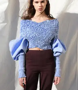 Womens Blouses Tops Shirt Elegant Ladies Long Flare Sleeve Off The Shoulder Women Shirt Blouse Crop Top Shirts