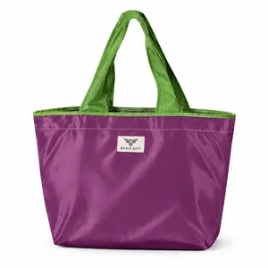 Eagle Gfit Reusable Foldable Tote <b>Bag</b> Medium <b>Large</b> Purple Green Casual Daily Use Polyester Lightweight Shopping <b>Bag</b> - Product Image 1