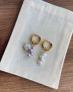 Boucles d'oreilles pendantes en perles d'eau douce, perles baroques irrégulières, créoles plaquées or, bijoux faits à la main, minimalisme, haute brillance, pour elle - Product Image 6