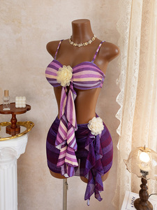 Conjunto de Bikini de Tres Piezas con Tirantes Cruzados y Espalda Descubierta para Mujer, Modelo TW 2026, con Vestido de Baño y Estampado Floral 3D - Product Image 3