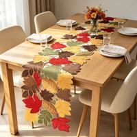 Chemin de Table de Thanksgiving d'automne brodé feuille d'érable Design Floral creux pour la récolte matériel de tissu de ferme pour la maison hôtel