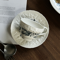 Ensemble tasse et soucoupe en céramique à motifs floraux en relief, style vintage français, tasse à latte pour le thé de l'après-midi