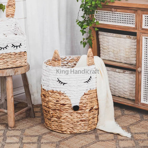 Eco-Friendly Cute <b>Fox</b> Shape Woven Multifunction Laundry Basket Natural White Storage Boxes for Kid Rooom Wholesale Price - Product Image 3