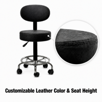 Tabouret médical pivotant réglable en similicuir avec base en alliage, anneau de repose-pieds, vérin à gaz SGS et roulettes silencieuses pour hôpital, laboratoire, esthétique et tatouage