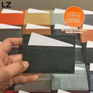 محفظة بطاقات جلدية مخصصة من LZ بنمط حبيبات وليتشي، تصميم نحيف وبسيط مع خاصية منع قراءة البطاقات RFID، مناسبة للجيب الأمامي - Product Image 1