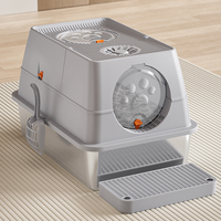 Bac à litière intelligent pour chat en acier inoxydable avec couvercle rabattable, facile à nettoyer, anti-déversement de sable, grande capacité