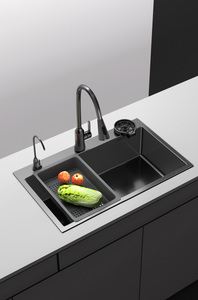 Évier de cuisine moderne de luxe à une cuvette SUS304 en <span class=keywords><strong>millet</strong></span> noir et diamant, robinet fait à la main, extractible, nano traitement de surface - Product Image 3