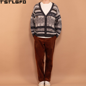 Cardigan en tricot Fair Isle coupé et cousu pour homme, multicolore, vintage années 90, col en V, streetwear, pulls pour homme, fabricants en gros - Product Image 1