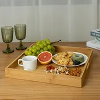 Plateau de service en bambou écologique de grande taille avec poignées latérales ergonomiques pour la présentation du café, du thé, des fruits et des aliments