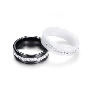 Anello in ceramica con zircone cubico da 6mm bianco nero blu una fila per donne uomini anniversario fidanzamento matrimonio coppia promessa gioielli per fascia - Product Image 4