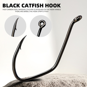 1/0 ~ 8/0 Zwarte Nikkel Hoog Koolstofstaal Sterke Meerval Haak Diepzeebaars Meerval Hakt Grote Rivier Met Weerhaak En Lus Zeestroom - Product Image 2