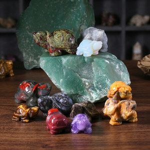 Carved Jade Turtle Figurines Collection Feng Shui Animal Print Round Carving Art Decor Irregular Shape <b>Crystal</b> Crafts - Product Image 1
