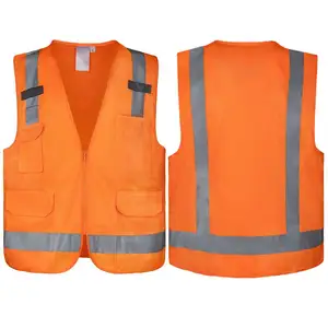 OEM ODM工厂定制安全背心网眼安全高可见背心高反光背心，带11个口袋，用于采矿和道路安全
