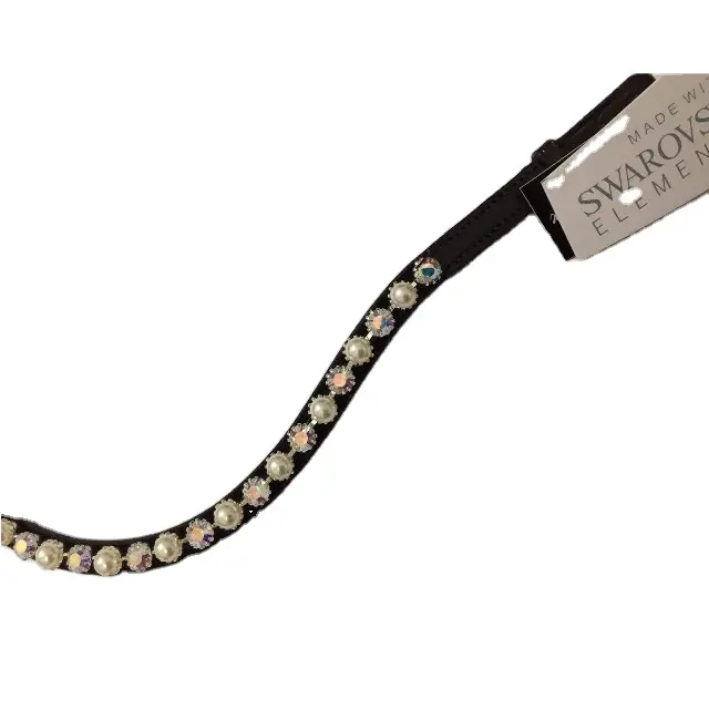 EQUESTRIAN PEARL AND AB CRYSTALS HORSE BROW BAND AFFORDABLE LUXURY TRENDY WITH BACK OPEN STICKY TAPE AT LOOP.