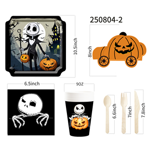 DAMAI Customized Halloween Theme Party Supplies with Skull and Pumpkin Disposable Party Paper Plates Napkins Party Tableware Set - Product Image 4