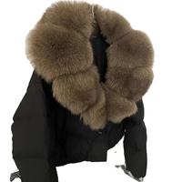 2025 Winter Damen Parka mit 90% Weißen Entenfedern, Winddicht, Großer Natürlicher Fuchsfell-Kragen, Flauschige Daunenjacke, Kurz, 90% Weiße Ente
