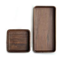 Plateau de service empilable en bois de noyer noir, style campagnard, écologique, pour collations et rafraîchissements, plateau de service pour aliments et fruits, 50 pièces MOQ