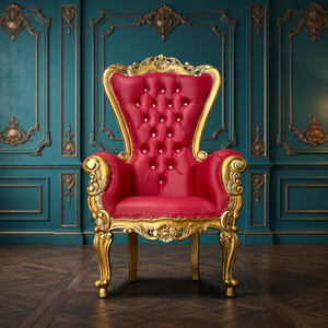 Midcentury Style Red Fabric Tufted Back Ball Chair with <b>Gold</b> Frame and Ornate Carving for Living Room & Bedroom - Product Image 3