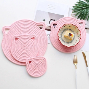 Sous-verre en forme d'oreille de <span class=keywords><strong>chat</strong></span> mignon, en corde de coton fait à la main, porte-gobelet résistant à la chaleur, napperon antidérapant, accessoires de cuisine, tapis de Table - Product Image 5