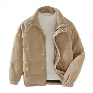 Men's <b>Winter</b> Jacket Stand Collar Zipper Front Logo Casual Thick Warm Coat Regular Fit Solid Color - Product Image 1