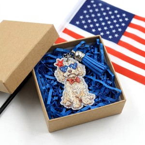 <span class=keywords><strong>Porte</strong></span>-clés personnalisé en acrylique blanc pailleté avec impression UV Golden Retriever patriotique, souvenir du 4 juillet, cadeau de la fête de l'Indépendance, avec <span class=keywords><strong>pompon</strong></span>, prêt à expédier - Product Image 5