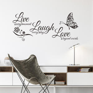 Живая любовь смеяться с бабочкой самоклеящийся семейный настенный плакат стикер с цитатами - Product Image 3