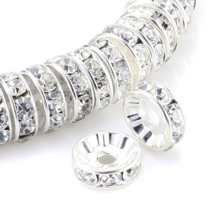 JOYFFO 100 pz perline distanziatrici Rondelle placcate argento strass di cristallo ceco per creazione di gioielli per bracciali con perline sciolte - Product Image 1