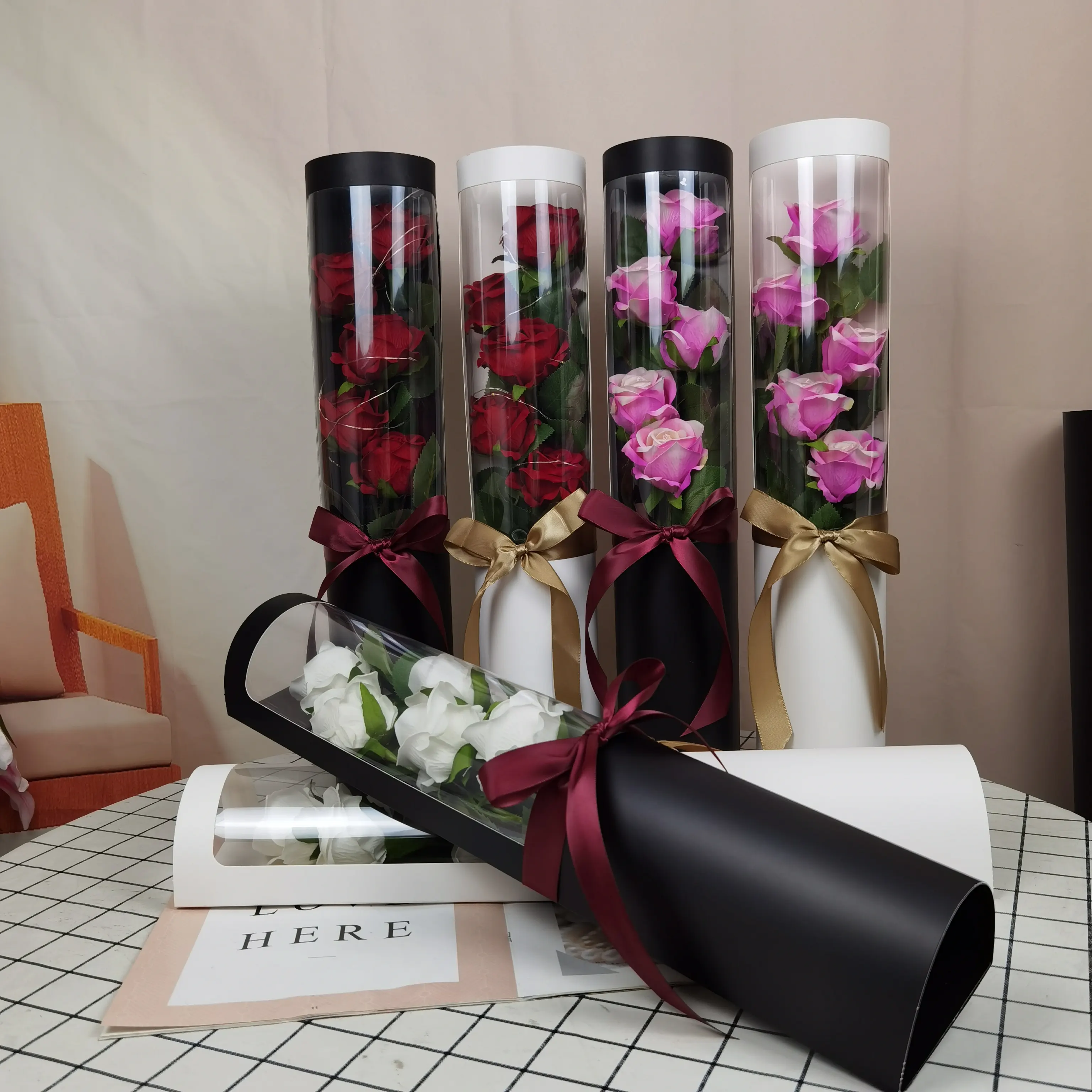 Gran oferta Artificial de simulado Regalo De Rosa romántico expresar amor y Rosa flor con caja de cilindro