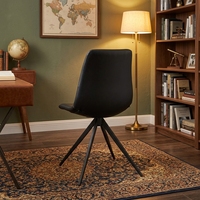 Chaise de salle à manger personnalisable pour la maison, dossier incurvé, revêtement en cuir PU noir, pieds en métal à quatre branches, chaise d'appoint pour meubles d'intérieur
