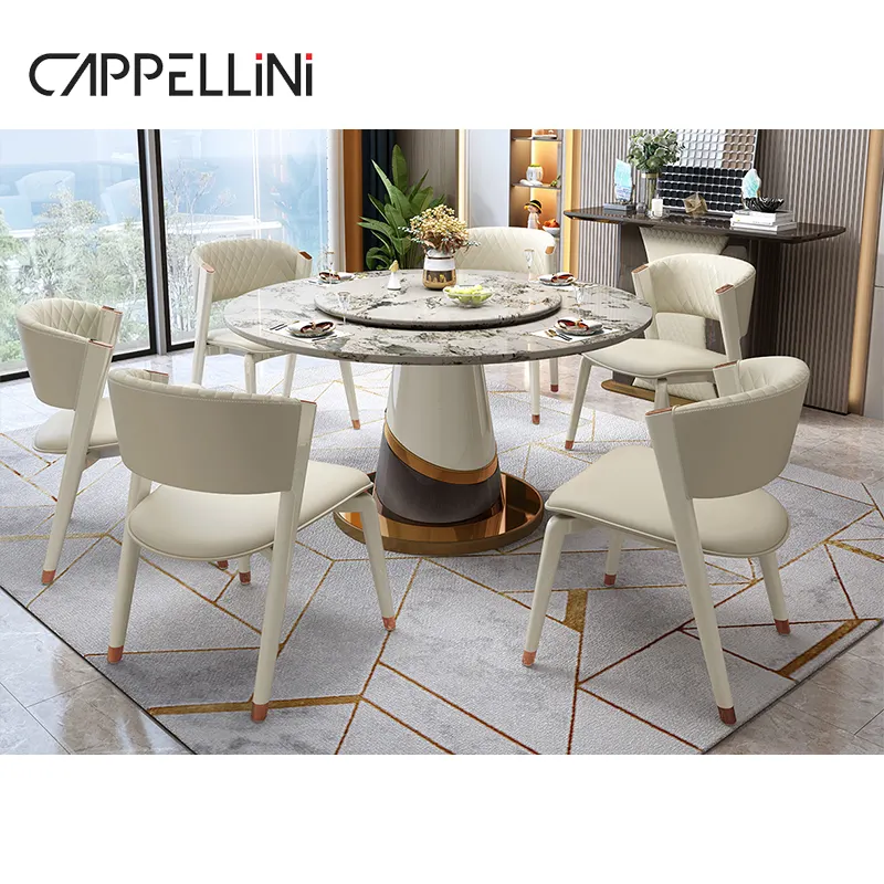 Итальянский дизайн, круглый мраморный обеденный стол, набор, 6 мест, современный, на заказ, из массива дерева, 8 стульев, мебель для столовой