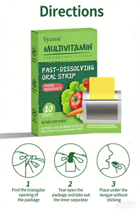 Stock disponible : Bandes de film orales multivitaminées à base d'extraits végétaux, sans eau ajoutée, non-OGM, pour soutenir la santé immunitaire et osseuse, pour la nutrition des adultes. - Product Image 5